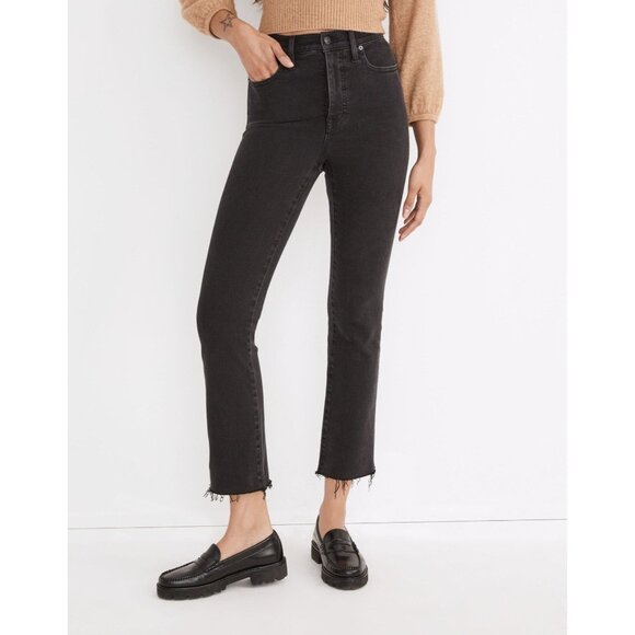 MADEWELL Cali Demi Boot Bayland Wash Raw Hem Black Ankle Jeans Womens 26 - Picture 1 of 10